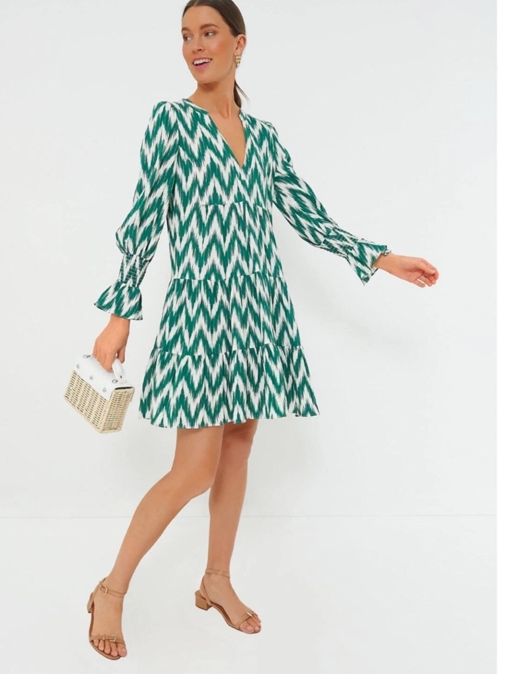 Tuckernuck Pomander Place Kenzo Green Chevron Ikat Mini Dress Size Small NWOT - Picture 5 of 14